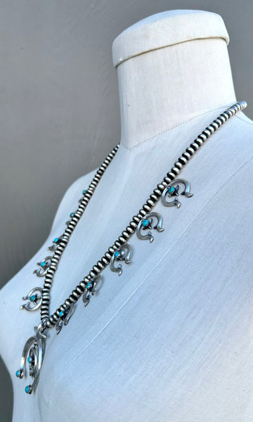 NAJA SQUASH BLOSSOM Turquoise & Sterling Silver Necklace