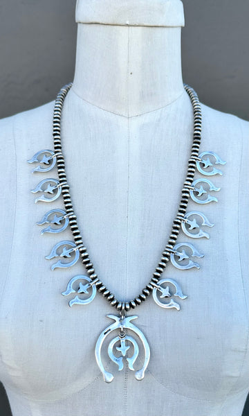 NAJA SQUASH BLOSSOM Turquoise & Sterling Silver Necklace