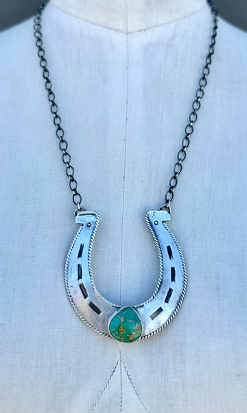 R. LIVINGSTON Navajo Silver & Turquoise Horseshoe Necklace