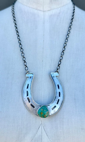 R. LIVINGSTON Navajo Silver & Turquoise Horseshoe Necklace