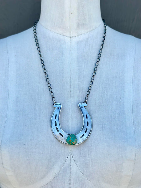 R. LIVINGSTON Navajo Silver & Turquoise Horseshoe Necklace