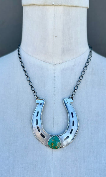 R. LIVINGSTON Navajo Silver & Turquoise Horseshoe Necklace