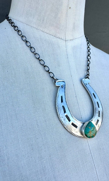 R. LIVINGSTON Navajo Silver & Turquoise Horseshoe Necklace