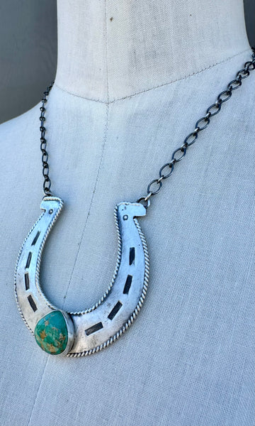 R. LIVINGSTON Navajo Silver & Turquoise Horseshoe Necklace