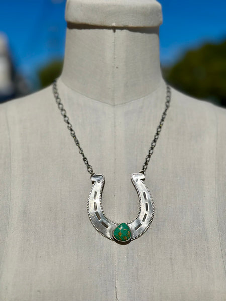 R. LIVINGSTON Navajo Silver & Turquoise Horseshoe Necklace