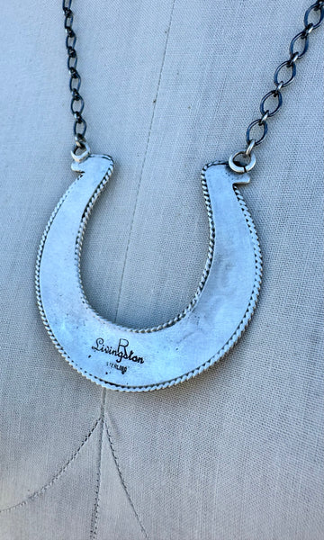 R. LIVINGSTON Navajo Silver & Turquoise Horseshoe Necklace