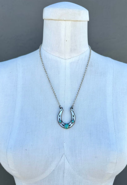 NAVAJO Silver & Triple Turquoise Horseshoe Necklace