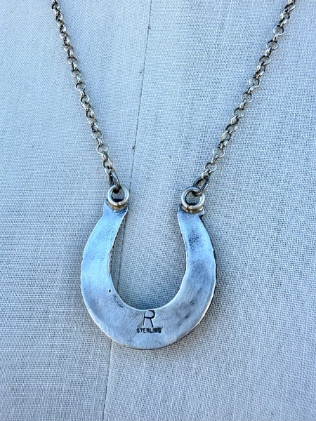 NAVAJO Silver & Triple Turquoise Horseshoe Necklace