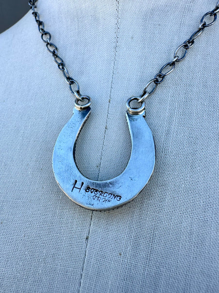 HAROLD TAHE NAVAJO Silver & Turquoise Horseshoe Necklace 26N05