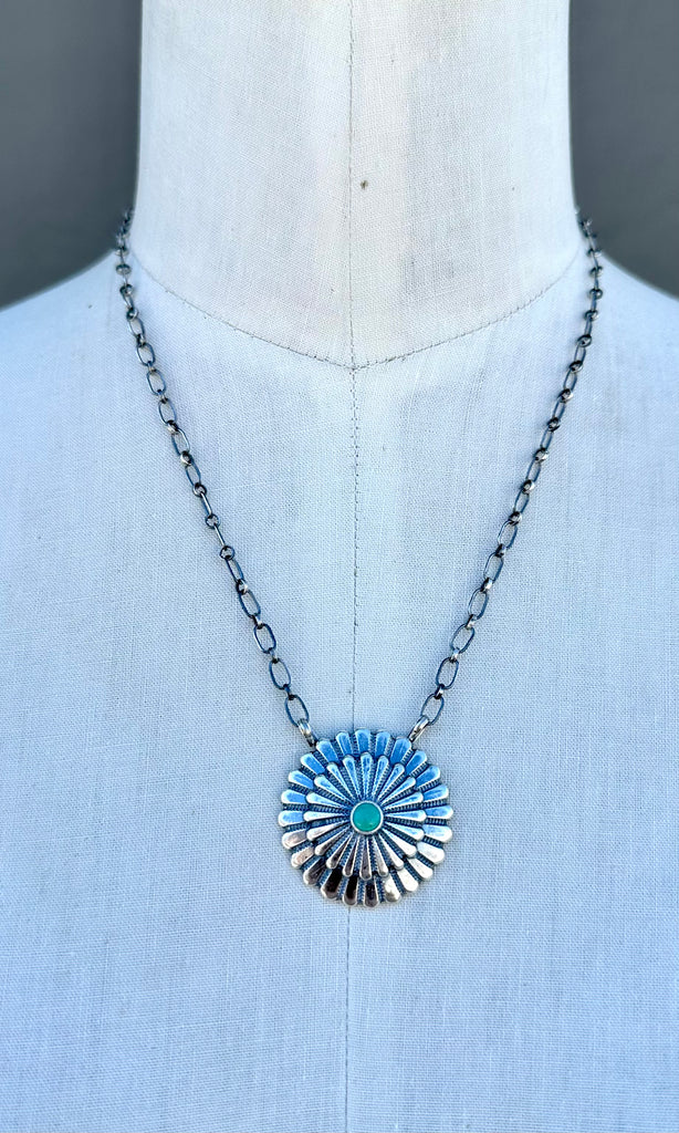 SHELDON MARIANO Floral Conch Silver & Turquoise Adjustable Necklace