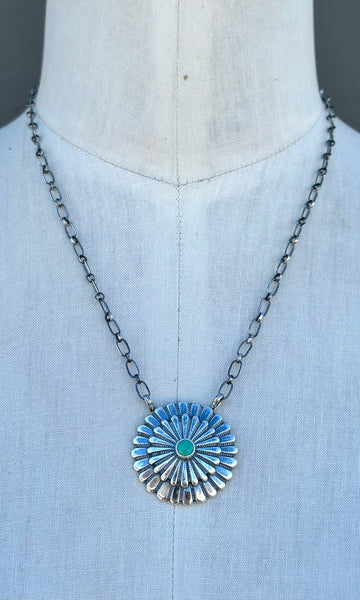 SHELDON MARIANO Floral Conch Silver & Turquoise Adjustable Necklace