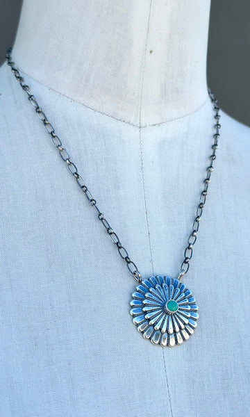 SHELDON MARIANO Floral Conch Silver & Turquoise Adjustable Necklace
