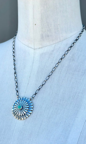 SHELDON MARIANO Floral Conch Silver & Turquoise Adjustable Necklace