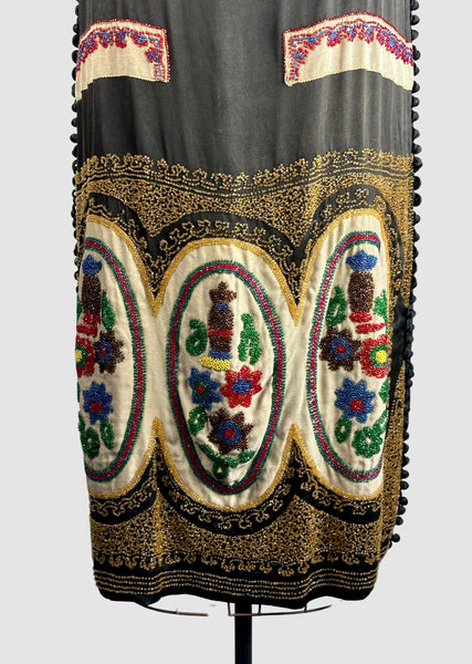 THE BEAD GENERATION  20s Beaded Silk Dress with Jewel Tone Beads • Medium