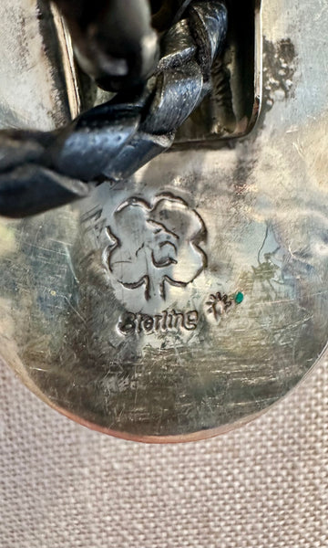 BLUE BEAR CLAW Vintage 70s Silver & Turquoise Bolo Tie 26B09