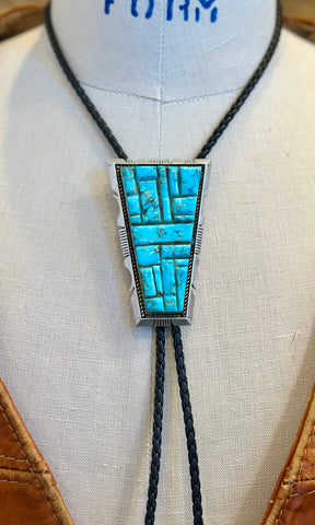 STEVE FRANCISCO Navajo Turquoise Mosaic Bolo Tie