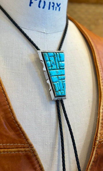 STEVE FRANCISCO Navajo Turquoise Mosaic Bolo Tie