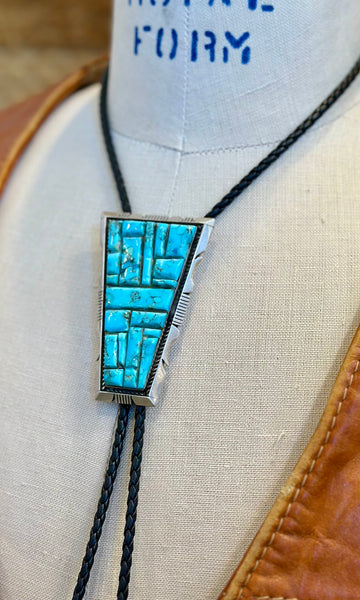 STEVE FRANCISCO Navajo Turquoise Mosaic Bolo Tie