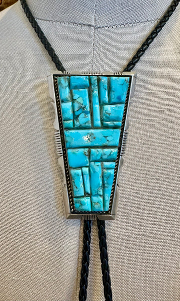 STEVE FRANCISCO Navajo Turquoise Mosaic Bolo Tie