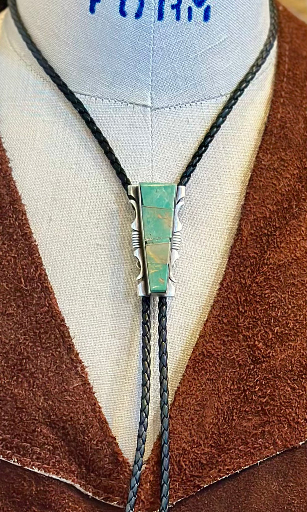 STEVE FRANCISCO Navajo Turquoise Small Inlay Bolo Tie 26B01