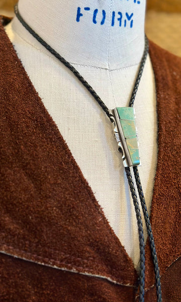 STEVE FRANCISCO Navajo Turquoise Small Inlay Bolo Tie 26B01