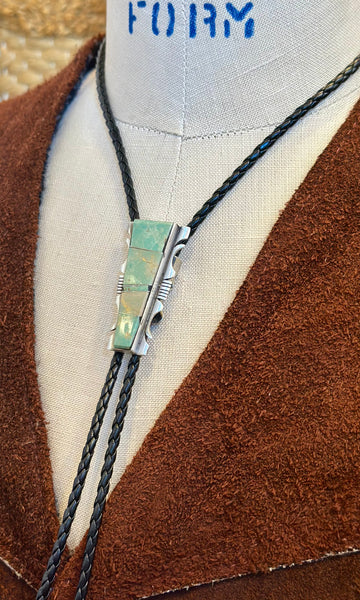 STEVE FRANCISCO Navajo Turquoise Small Inlay Bolo Tie 26B01