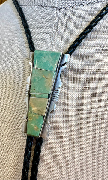 STEVE FRANCISCO Navajo Turquoise Small Inlay Bolo Tie 26B01