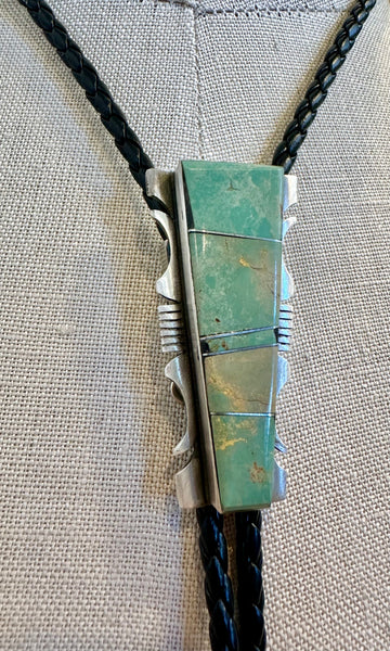 STEVE FRANCISCO Navajo Turquoise Small Inlay Bolo Tie 26B01