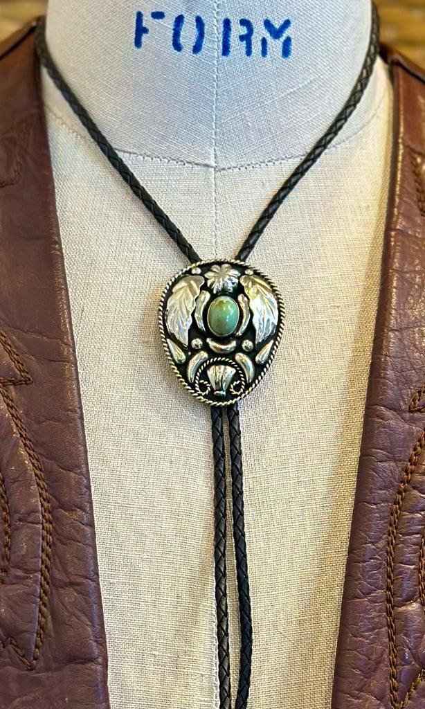 ALPACA MEXICAN SILVER & Turquoise Bolo Tie