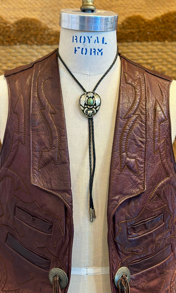 ALPACA MEXICAN SILVER & Turquoise Bolo Tie