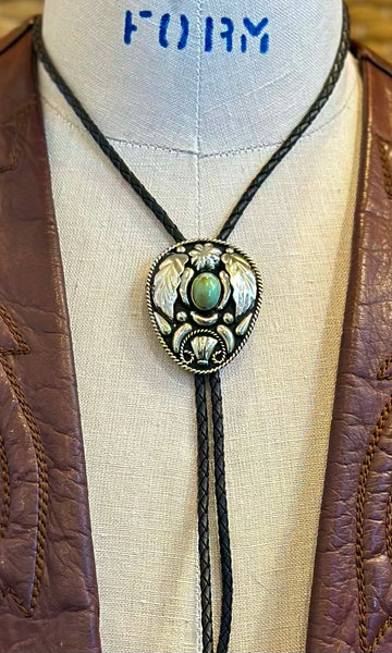 ALPACA MEXICAN SILVER & Turquoise Bolo Tie