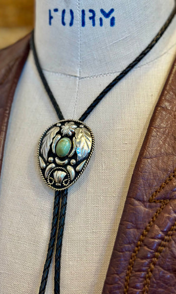 ALPACA MEXICAN SILVER & Turquoise Bolo Tie