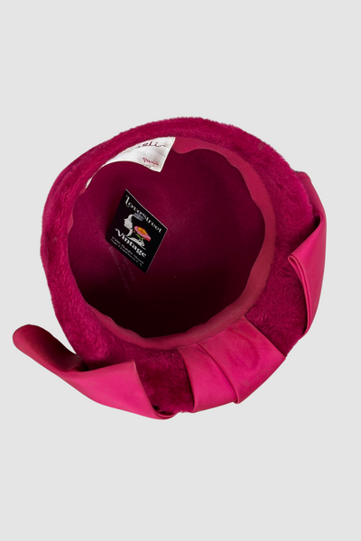 SCHIAPARELLI SHOCKING PINK 60s Cloche Hat with Bow