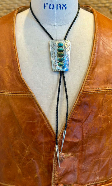 NAVAJO PIANO MAN Silver & Turquoise Bolo Tie 26B03