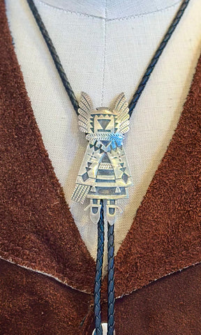 FLOYD NAMINGHA Vintage Silver Hopi Kachina Doll Bolo Tie 26B05