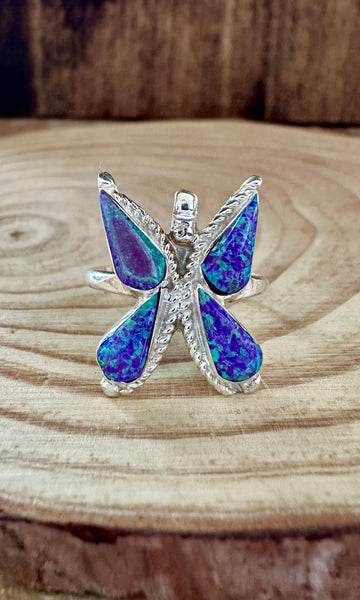 FLYING BUTTERFLY Opal and Silver Ring • Size 7 & 7 1/2