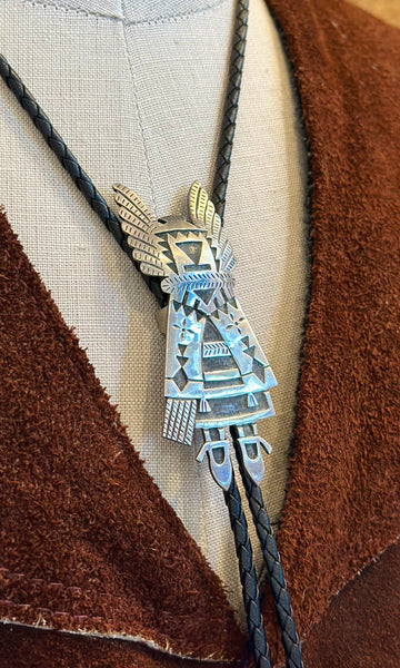 FLOYD NAMINGHA Vintage Silver Hopi Kachina Doll Bolo Tie 26B05
