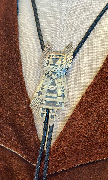 FLOYD NAMINGHA Vintage Silver Hopi Kachina Doll Bolo Tie 26B05