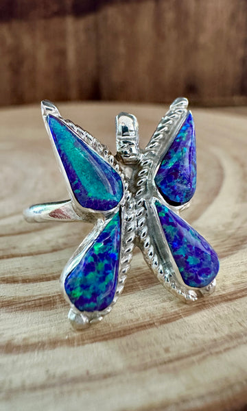 FLYING BUTTERFLY Opal and Silver Ring • Size 7 & 7 1/2