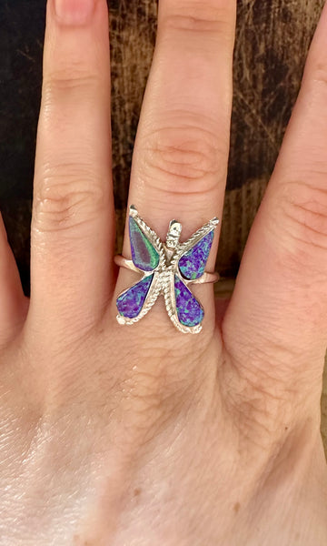 FLYING BUTTERFLY Opal and Silver Ring • Size 7 & 7 1/2