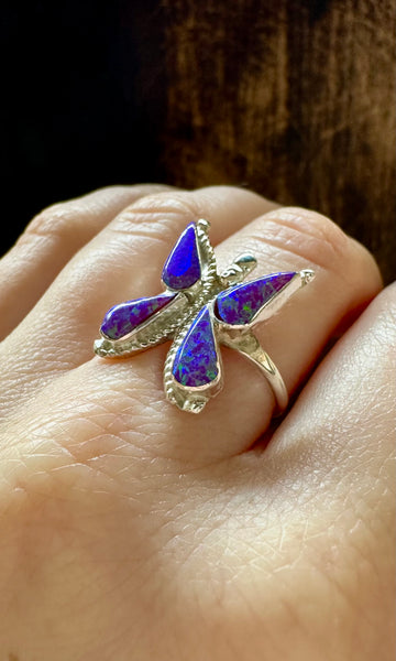 FLYING BUTTERFLY Opal and Silver Ring • Size 7 & 7 1/2