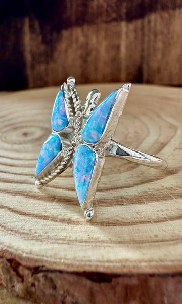 FLYING BUTTERFLY Opal and Silver Ring • Size 10 1/4