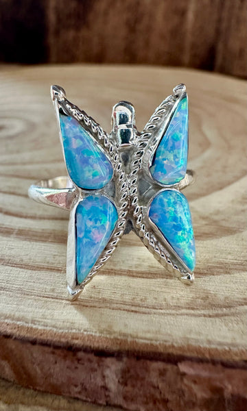 FLYING BUTTERFLY Opal and Silver Ring • Size 10 1/4