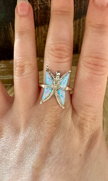 FLYING BUTTERFLY Opal and Silver Ring • Size 10 1/4