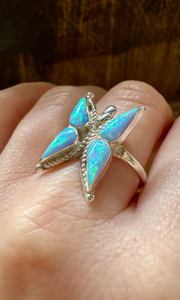 FLYING BUTTERFLY Opal and Silver Ring • Size 10 1/4