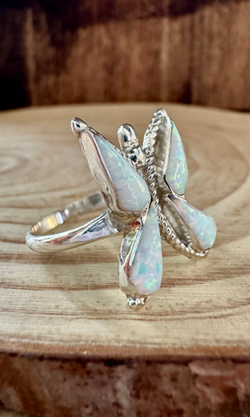 FLYING BUTTERFLY Opal and Silver Ring • Size 7 1/2