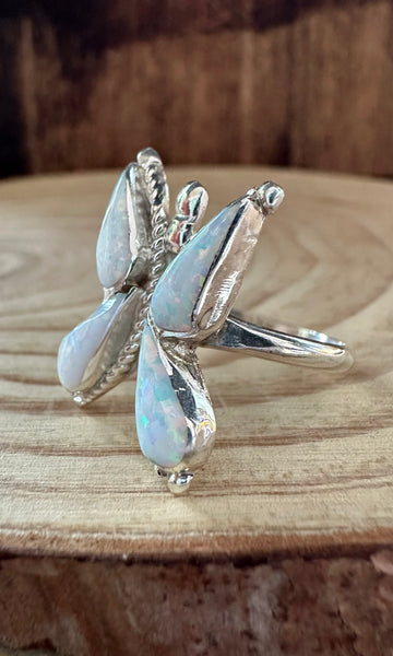 FLYING BUTTERFLY Opal and Silver Ring • Size 7 1/2