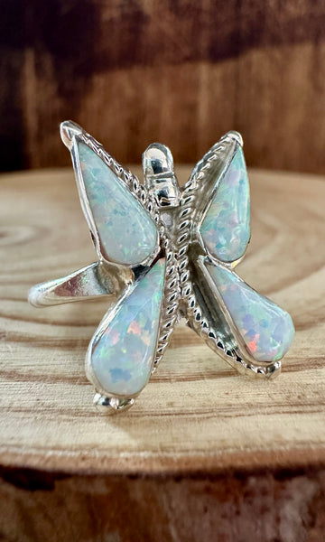 FLYING BUTTERFLY Opal and Silver Ring • Size 7 1/2