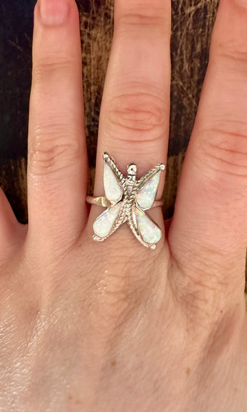 FLYING BUTTERFLY Opal and Silver Ring • Size 7 1/2