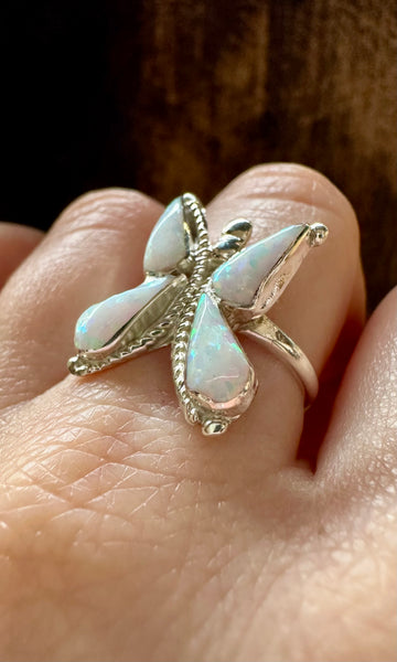 FLYING BUTTERFLY Opal and Silver Ring • Size 7 1/2